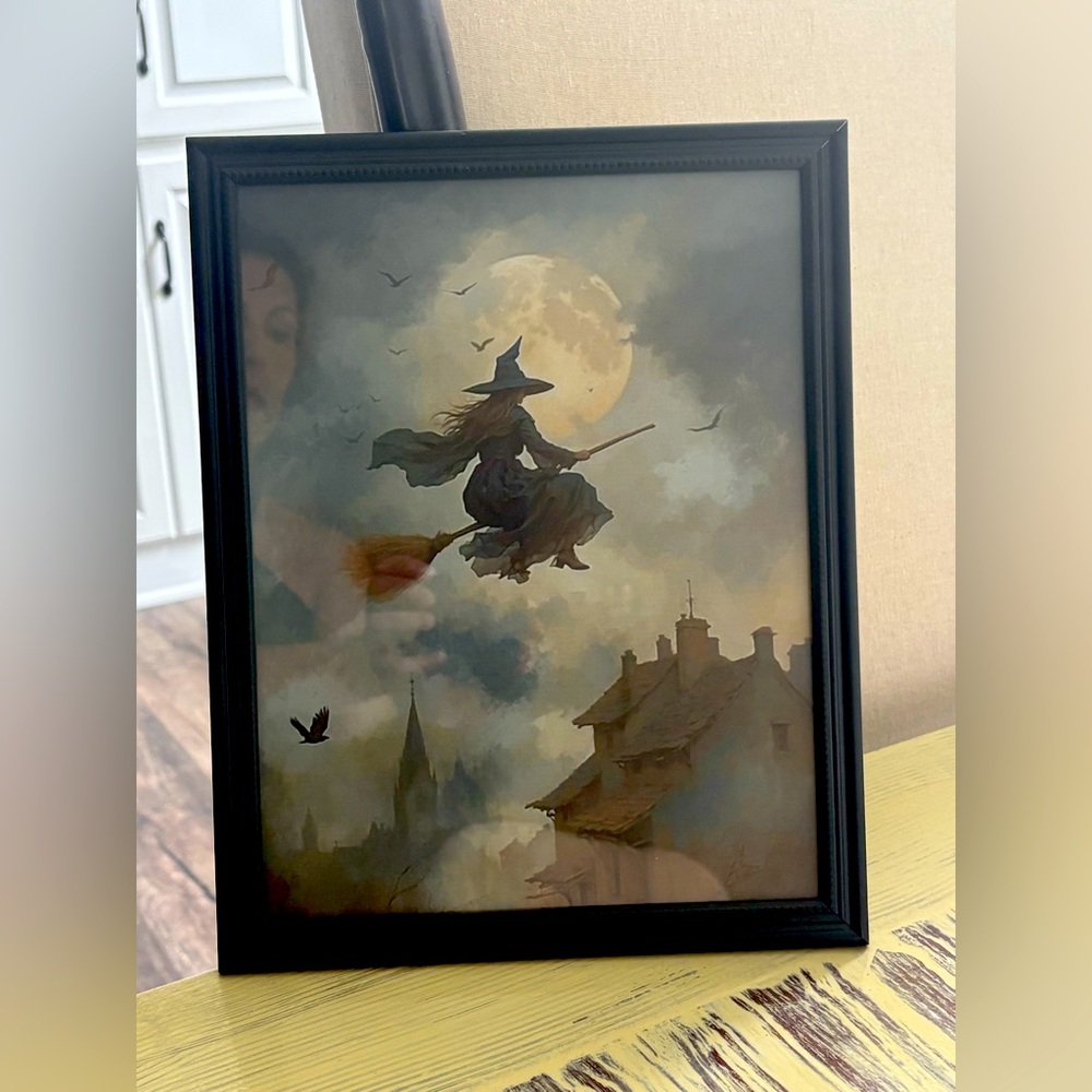 Moonlit Witch Flight Framed Print - New 8.5"x11" Halloween Decor